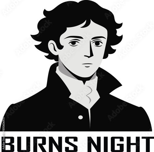 Illustration of a young man with curly hair for burns night celebration