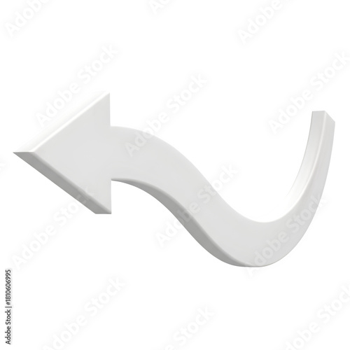 White curving arrow pointing left on black background for directional guidance