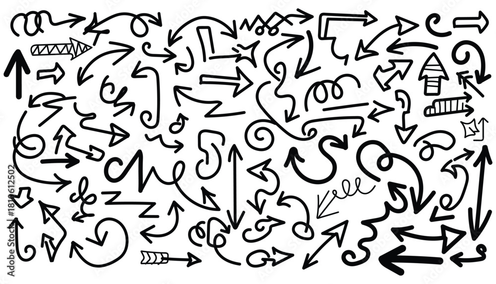 Fototapeta premium Hand drawn doodle arrows set isolated on for your design