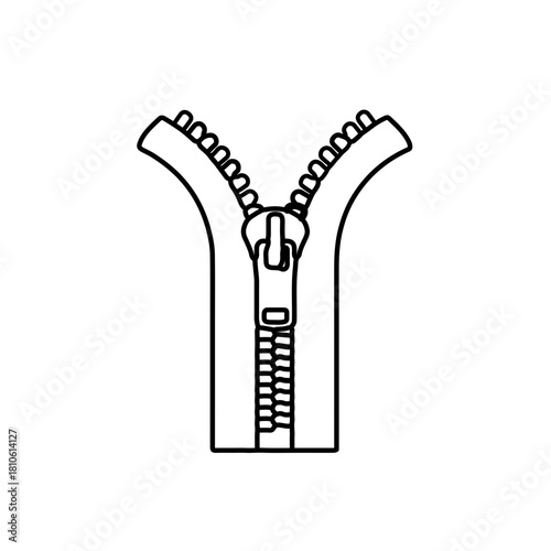 Zipper fastener vector illustration, minimal black line clothing accessory design for fashion tailoring concept