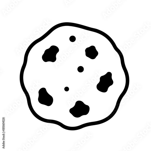Chocolate chip cookie outline vector illustration, simple black line dessert snack design for bakery concept art