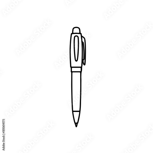 Vector illustration of ballpoint pen in simple black line art minimal style for writing, education, and office design