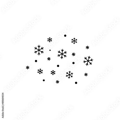 Snowflake cluster scattered pattern with small crystalline shapes, seasonal winter motif outline vector decorative graphic