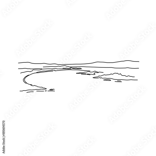 Shoreline transition edge with subtle curved terrain and water meeting line, natural land-water boundary vector design