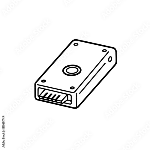 External portable hard drive minimal line vector illustration for data backup solutions, device storage accessories, and tech portability visuals