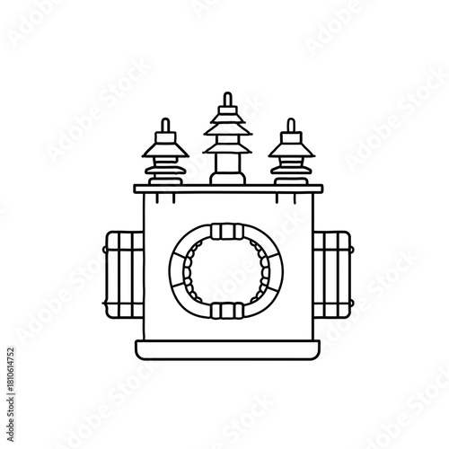 Industrial power transformer minimal line vector vector illustration for electrical infrastructure, energy distribution networks, and utility system artworks