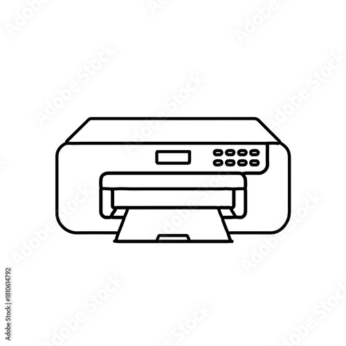 Desktop printer minimal line vector illustration for home printing tasks, small office document output and digital paperwork workflow visuals