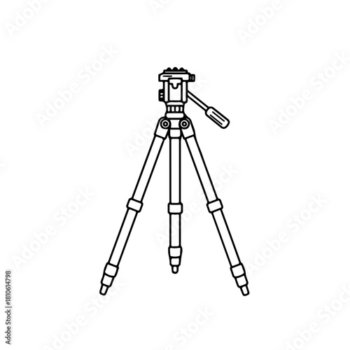 Tripod stand minimal line vector illustration for camera stabilization, professional filming setups and photography support systems