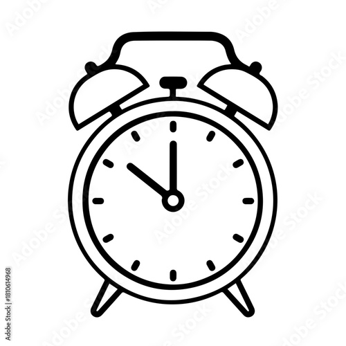 Classic alarm clock vector illustration depicting traditional timekeeping device with twin bells used for waking, reminders, and punctual routines