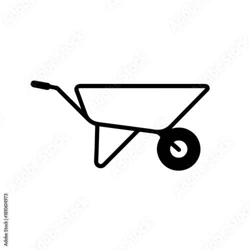 Wheelbarrow vector illustration showing traditional manual transport tool used for gardening, construction, and outdoor material handling tasks