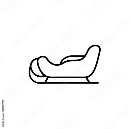 Winter child snow sled vector illustrated in black line art for recreation, sliding activities, outdoor seasonal fun, and holiday lifestyle themes