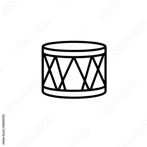Drum percussion instrument vector drawn in clean simple line style for musical illustration, band equipment, and rhythmic performance graphics