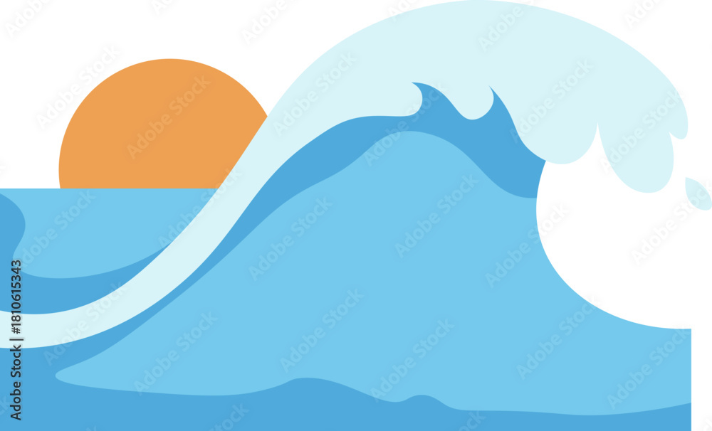 Fototapeta premium Illustration of Ocean Waves with sunset vector shape