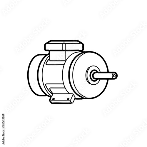 Electric motor drive unit vector illustration in clean mechanical outline style for industrial equipment and automation machine usage