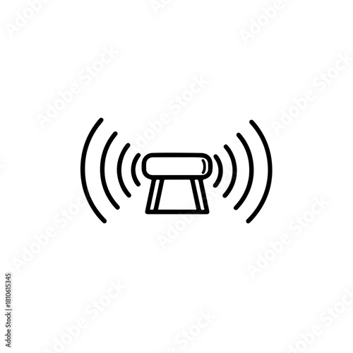 Wireless signal transmitter tower vector illustration in minimal line style for communication, radio, and network coverage diagrams