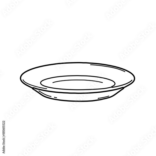 Low-profile serving dish drawn in clean black outline vector style for food presentation and dining-related creative projects