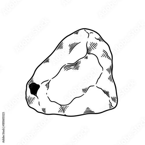Stone nugget rough surface vector minimal line illustration used in geology education, artifact study, and natural mineral display documentation