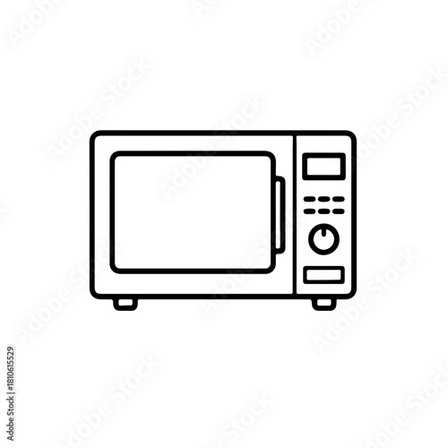 Compact microwave oven drawn in clean black line vector style useful for kitchen, appliance, and cooking themed designs