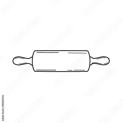 Traditional rolling pin drawn in simple outline vector style for baking, dough preparation, kitchen tools, and culinary artworks