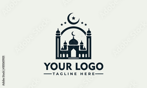 Creative mosque vector logo illustration featuring Islamic building architecture