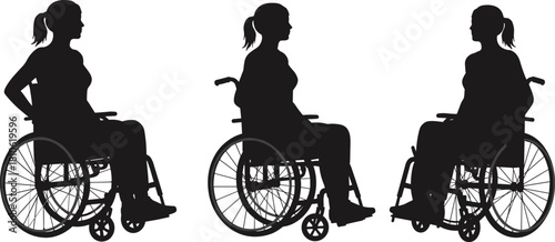 Wheelchair silhouette, disabled woman, mobility aid, accessibility concept, inclusive design, healthcare support, independence, diversity, rehabilitation, empowerment, disability awareness