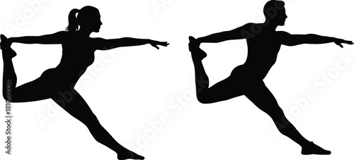 Yoga silhouette, dancer pose, balance posture, fitness flexibility, wellness lifestyle, meditation strength, exercise training, healthy body, stretching workout