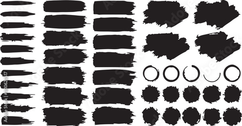 Mega set of Black Grunge Paint Brush Strokes and Ink Stains Vector Isolated Collection
