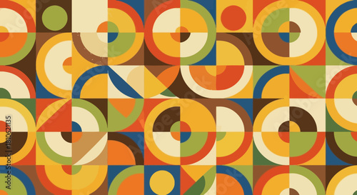 Vibrant geometric abstract pattern featuring colorful shapes and