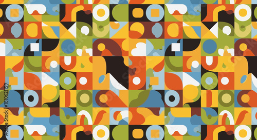 Vibrant Geometric Abstract Pattern Featuring Bold Colors and Shapes