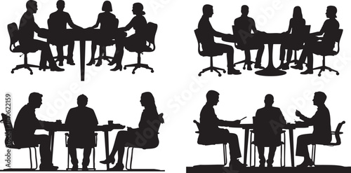 Team Meeting and Group Discussion Silhouette Vector Set