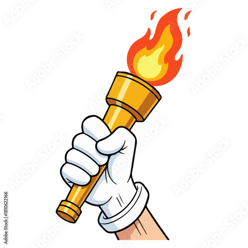 Hand in White Glove Holding Flaming Torch, Symbolizing Victory, Achievement, and Inspiration