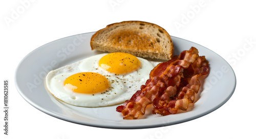 Breakfast with fried eggs and bacon isolated