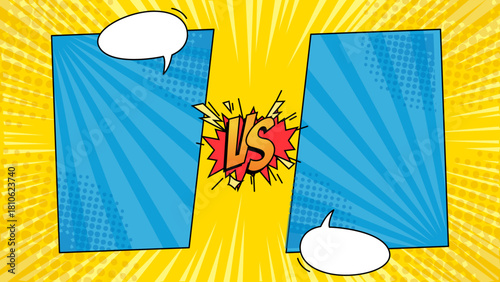 Versus comic frame for dynamic cartoon combat scenes. Suitable for comic book illustrations, fight scenes, gaming graphics, and animation projects. Versus comic loop animation.