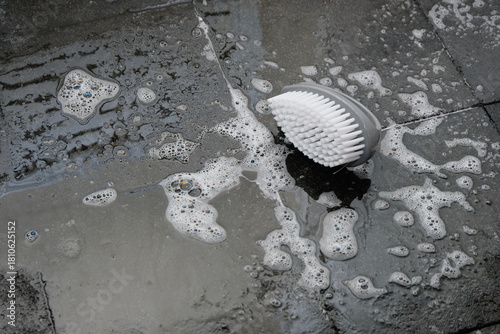 laundry brush on a laundry foam