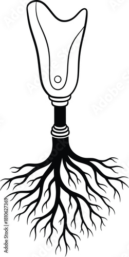 Prosthetic Limb with Root System Illustrating Growth and Recovery Conceptual Art