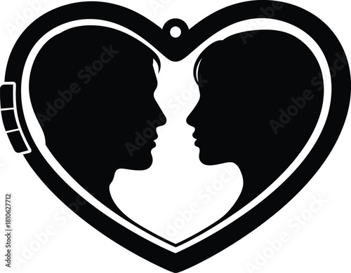 Man and Woman Silhouettes in a Heart Locket Symbolizing Love and Connection