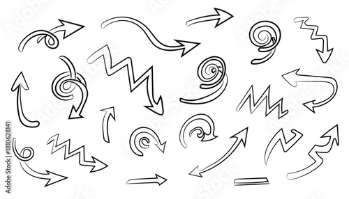 Collection of hand drawn arrows isolated on for design use
