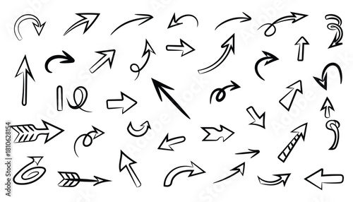 Collection of hand drawn arrows isolated on for design use