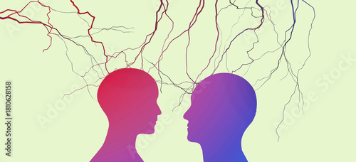 Occipital neuralgia is a nerve related medical problem that causes severe pain. Here  a man and woman are seen with nerve endings in a 3-d illustration,