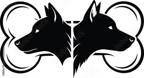 Elegant Dog and Bone Silhouette Emblem Logo Design Vector Illustration Template