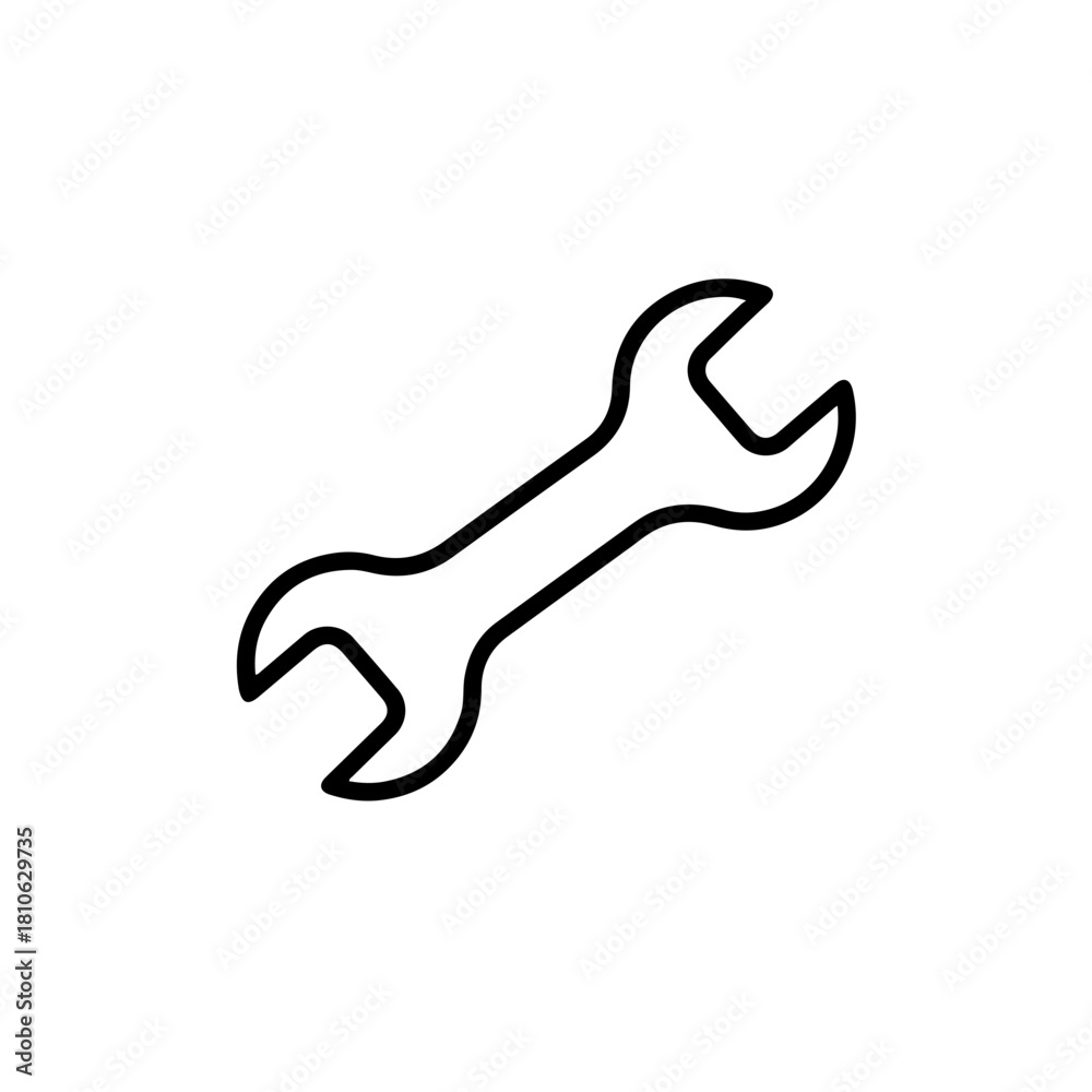 Fototapeta premium Black vector double-ended wrench illustration in minimal line art for mechanical, repair, and industrial design use