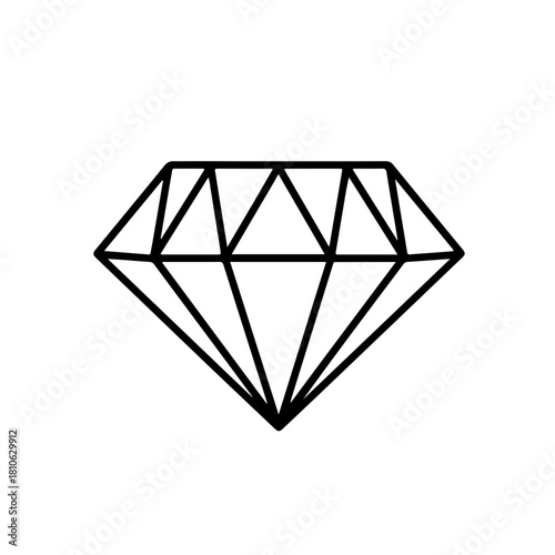 Faceted diamond outline gem shape vector illustration minimal isolated design element for jewelry and decoration