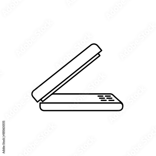 Flatbed scanner minimal line vector illustration for office document digitization, copying devices and modern paper scanning equipment