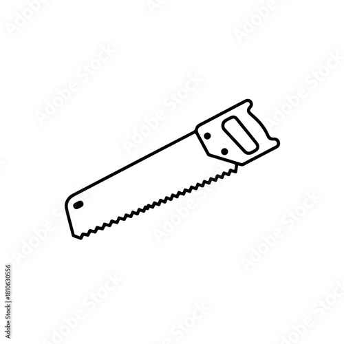 Hand saw vector drawing representing manual woodworking cutting tool for lumber, carpentry, and construction material shaping