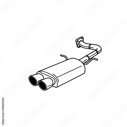 Dual exhaust system vector illustration showing performance automotive pipe arrangement and gas output configuration