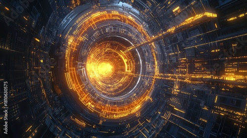 The master clock for the global network, a device of immense complexity and stability, perhaps a trapped ion or optical lattice clock, encased in layers of shielding and glowing with a steady, 