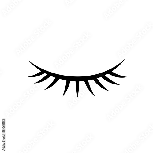 Eyelashes closed eye beauty makeup minimal outline illustration, elegant feminine face detail vector graphic element