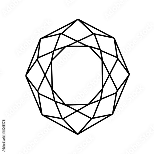 Circular faceted crystal vector jewel outline drawing for gemology education, jewelry catalog layout, and elegant decorative artwork
