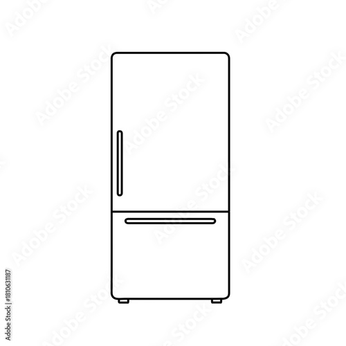 Standard refrigerator outline illustrated in clean black line vector style for household, kitchen, and appliance visuals