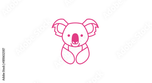 A simple and cute pink outline illustration of a koala on a white background.